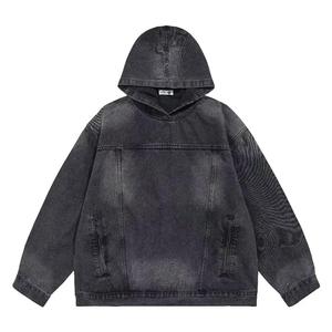 Japanese <b>Denim</b> Hooded Jacket Men Women Loose Casual Vintage Sweatshirt <b>Coat</b> High Street Washed Pullover Varsity Autumn - Product Image 4
