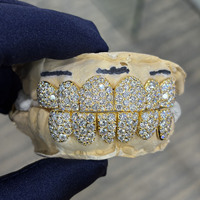 Grillz dentaire personnalisé en Moissanite D VVS, en Argent Sterling S925, style Hip Hop Iced Out, pour dents supérieures et inférieures, plaqué or, pour rappeur
