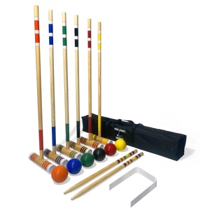 Ensemble de croquet en bois avec 4 mailletes, 4 balles, 6 piquets – Jeu d'extérieur toutes saisons – Équipement de jeu durable - Product Image 6
