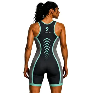 <b>Women's</b> Black Wrestling <b>Singlet</b> Fitted Stretch Moisture Wicking Breathable Quick Dry Spandex 100% Polyester - Product Image 3