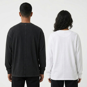T-shirts amples à manches longues pour hommes et femmes, 300 GSM, 100% coton, col rond, style oversize, unisexe - Product Image 2
