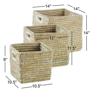 Set of 3 <b>Square</b> Seagrass <b>Baskets</b> with Handles Handmade Storage <b>Basket</b> Wholesale eco-friendly Made in Vietnam - Product Image 2