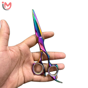 Ciseaux de coiffure professionnels en acier inoxydable à haute teneur en carbone, couleur arc-en-ciel, manche moyen, pointe affûtée, pour droitiers - Product Image 1