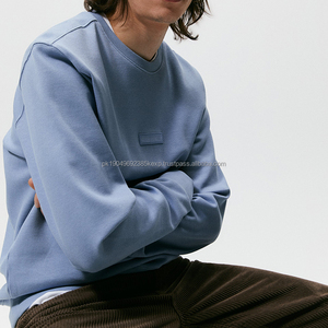 Sudadera personalizada OEM para hombre, ropa de calle, cuello redondo, Parche de goma azul cielo liso, sudaderas 80% Algodón 20% poliéster - Product Image 5