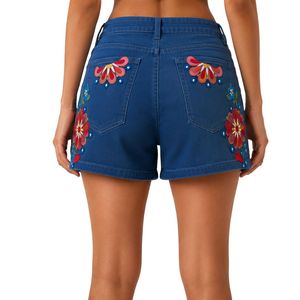 <b>Womens</b> Dark Blue Floral Printed Denim Shorts High Waist Casual Summer <b>Jean</b> Shorts Custom Embroidered Fashion OEM Manufacturer - Product Image 2