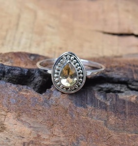 925 Sterling Silver Pear Cut Yellow <b>Citrine</b> Vintage Christian Engagement <b>Ring</b> Women Handmade Statement Gemstone November - Product Image 5
