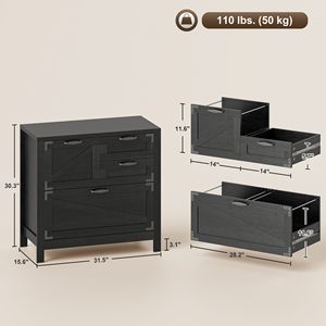Meuble de classement latéral 4 tiroirs style ferme, noir, assemblé et verrouillable, pour dossiers suspendus format Lettre/A4/Légal, pour usage bureautique - Product Image 3