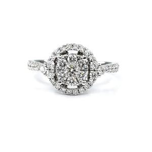 Fine belle haut de gamme 14k or blanc massif diamant naturel rond détaillé cluster anneaux de mariage pour les cadeaux de fête - Product Image 1
