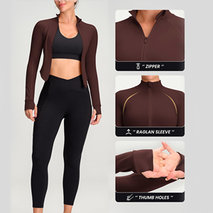 High Elasticity Lightweight Red Black Women Yoga <b>Top</b> Slim Fit Gym Wear Long Sleeve Quick-Dry Training Full-Zip Workout Jacket - Product Image 5