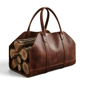 Sac de transport pour bois de chauffage en cuir véritable et bois, robuste, fait main, style rustique, porte-bûches pour cheminée LWC-0020 - Product Image 5