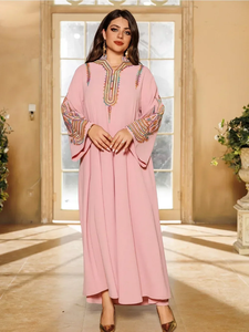 Abaya, Vestido de Fiesta para Mujer, Bordado, Musulmán, Modesto, Vestidos Eid, Jalabiya, Túnica Larga, Ramadán, Marruecos, Dubái, Caftán, Vestidos Abayas - Product Image 4