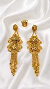 Women's 24K Gold Plated Hiphop Diamond Tassel <b>Earring</b> and Ring Set for Wedding and Gift Occasions Brass Jewelry Sets - Product Image 2