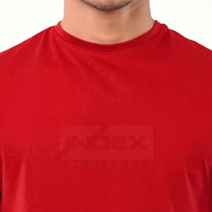 INDEX SPORTS WEAR T-shirt à manches courtes pour homme, col rond, rouge, coupe classique, couleur unie, tissu jersey tricoté décontracté - Product Image 2