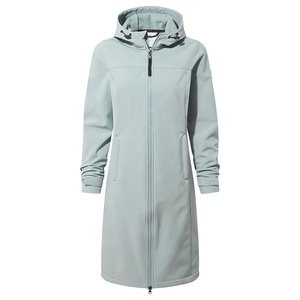 Chaqueta larga de softshell para mujer, con capucha, impermeable, transpirable, con cremallera, para senderismo, viajes, abrigo largo para invierno - Product Image 2