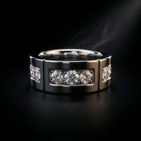 Bague en or blanc 10k RAAMAA avec diamant taille ronde, sertie en canal, large bande segmentée et diamant de laboratoire