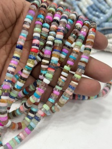 Perles de pierres précieuses de haute qualité pour la fabrication de bijoux, 17 pouces, pierres naturelles multicolores, facettées, forme Heishi, taille 7-8 mm - Product Image 3