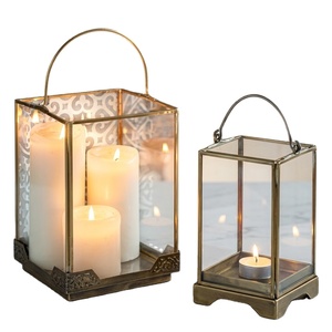 Handmade Antique <b>Brass</b> Metal And Recycled Glass Candle <b>Lantern</b> Vintage Style Hanging Tealight & Candle Holder For Indoor Outdoor - Product Image 1