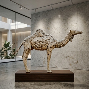 Escultura de camello de madera artesanal, estatua de animal de teca rústica de madera flotante, decoración de suelo del desierto, diseño de espacios y unidades. - Product Image 2