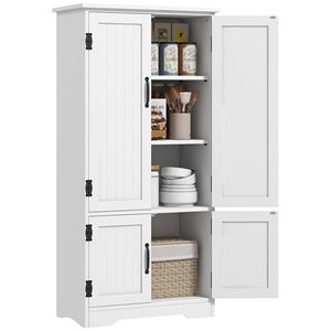 Armoire de cuisine blanche de 64 pouces de hauteur avec éclairage à détecteur de mouvement, étagères à épices et étagères réglables - Product Image 1