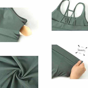 Soutien-gorge de sport pour femme à maintien élevé, color block, bretelles spaghetti sur le devant, pour le yoga, en polyester et coton anti-transpiration - Product Image 5