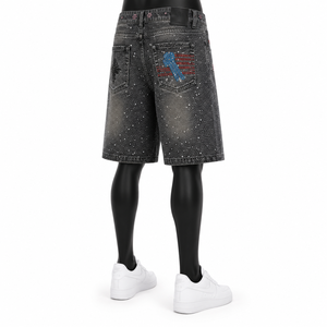 Pantalones Cortos de Mezclilla con Gráficos de Diamantes de Imitación Personalizados para Hombre, Estilo Vintage Lavado, Holgados, Streetwear, OEM ODM al por Mayor - Product Image 4