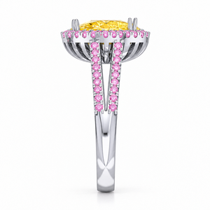 แหวนหมั้นผู้หญิงทรงแฟนซีสีเหลืองพร้อมวงแหวนสีชมพูแบบแยกส่วน ทองคำแท้ 14K รับรองโดย IGI เพชรเพาะเลี้ยงในห้องปฏิบัติการ ดีไซน์โรแมนติก รับผลิตตามแบบ OEM - Product Image 2