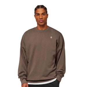 Sweat-shirt à col rond marron surdimensionné pour homme, en molleton épais, coupe décontractée, style streetwear décontracté - Product Image 1