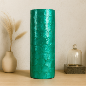 Vase en incrustation de Capiz en céramique turquoise fait à la main Art déco finition brillante motif de coquille décorative pour la décoration intérieure de la maison de mariage - Product Image 3