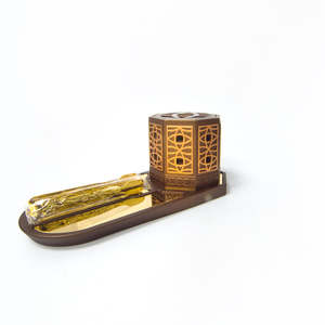 Torre de incienso octogonal de metal con diseño de celosía, de bronce antiguo, para Bakhoor, con bandeja integrada y pinzas para carbón, set de regalo, al por mayor - Product Image 1
