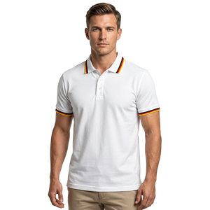 <b>Men's</b> White Short Sleeve Polo <b>Shirt</b> With Black <b>Yellow</b> Collar And Cuffs Casual Solid Color Breathable Knitted Fabric - Product Image 2