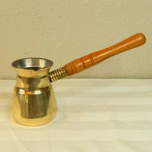 Vintage Brass Turkish Coffee <b>Pot</b> Cezve with Wooden Handle for Traditional Coffee Making - Product Image 1
