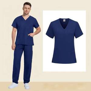 Conjuntos de uniformes médicos para mujer, azul real, cuello en V, manga corta, poliéster, tela resistente, sin costuras, para hospital, Prodigous - Product Image 3