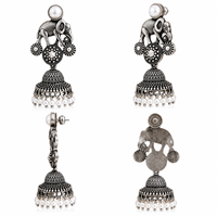 Boucles d'oreilles Jhumka en argent oxydé en forme d'éléphant avec zircon, sertissage clos, pour femme, livraison rapide, directement de l'usine
