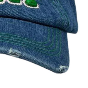 Gorra de Mezclilla AKA de Lavado Medio, Azul Medio, Desgastada, con Letras Bordadas en Verde, Ajustable, para Mujer - Product Image 2