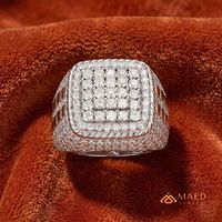 Bague pour homme en moissanite argentée, sertie de griffes, bijou de luxe style hip-hop, or rose, cadeau d'anniversaire de mariage