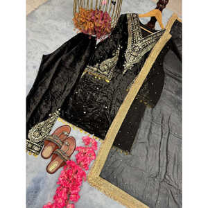 Ensembles Plazzo et Dupatta de haut en velours de viscose épais pour femmes pour un look de fête élégant - Product Image 6