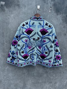 Hand Embroidered Suzani <b>Jacket</b> Vintage Kantha Stitch Quilted Coat Premium Cotton Trendy Ethnic Short Kimono <b>Jacket</b> - Product Image 2