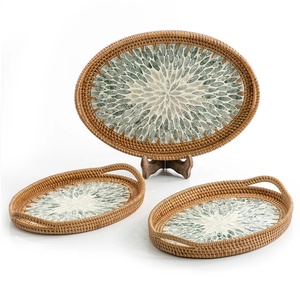 2027 Mother of Pearl Rattan Tray, Serving Tray with Inside Handles Wholesale From Vietnam - Product Image 3