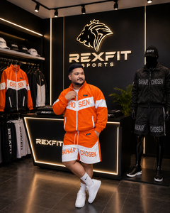 REXFIT SPORTS Ensemble de survêtement en nylon orange pour homme, veste coupe-vent et short, ensemble de vêtements de sport deux pièces, streetwear imprimé personnalisé - Product Image 5