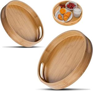 Bandeja de servir de madera hecha a mano, construcción robusta, acabado liso, adecuada para servir comidas, bebidas, aperitivos, decoración de cocina y comedor. - Product Image 1