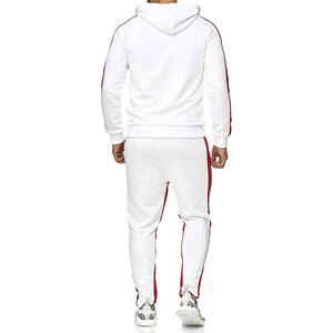 Conjunto Deportivo con Capucha para Hombre, Blanco con Rayas Rojas, Manga Larga, Cierre con Cordón, Estilo Casual Deportivo, Ligero, Poliéster Transpirable - Product Image 3