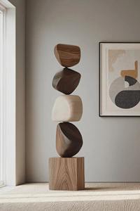 Sculpture de table en bois style galets, pièce décorative pour bureau, intérieurs de maison et décoration de comptoir d'accueil, provenant d'Inde - Product Image 3