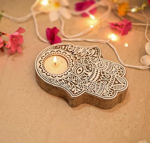 Handmade Wooden Hand Design <b>Tea</b> Light Candle Holder Decorative Rustic Candle <b>Stand</b> for Home Decor, Table Centerpiece & Gift Us - Product Image 1