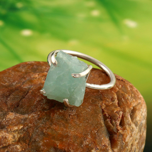 Ring Natural Uncut Aquamarine Healing Ring German Silver <b>Raw</b> Crystal Jewelry for Throat Chakra & Courage Daily Wear Jewelry - Product Image 2