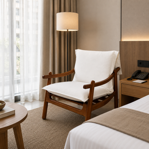 Sillón de Madera Maciza con Cojín, Sillón Moderno para Hotel, Dormitorio, Resort, Villa, Muebles de Sala de Estar Interior - Product Image 3