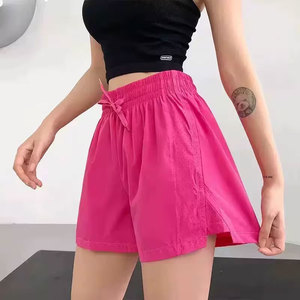 Women's Casual Sporty High Waist Canvas Knitted Shorts Floral Print Quick Dry Drawcord Closure Cotton Blend Loose Fit <b>Athletic</b> - Product Image 3