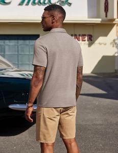 Suéter Deportivo de Algodón Beige al por Mayor, de Manga Corta, Cuello Acanalado, Ligero y de Secado Rápido para Hombre, OEM ODM - Product Image 4