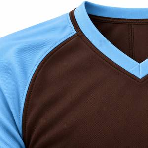 Conjunto de Camiseta y Pantalones Cortos de Fútbol para Hombre, Color Marrón con Bloques de Color Azul Claro, Cuello en V, Manga Corta, Absorbe la Humedad, Corte Atlético - Product Image 6