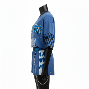 ชุดเสื้อยืดและกางเกงขาสั้นผู้หญิง ผ้าฝ้ายพรีเมียม เฟรนช์เทอร์รี่ 260 กรัม ดีไซน์สีน้ำเงิน ปักลาย ปักโลโก้ตามสั่ง ชุดเซ็ตผู้หญิง - Product Image 4