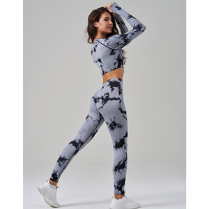 Wholesale Women's High Quality Custom Two-Piece <b>Tie</b>-<b>Dye</b> Gym Wear Fitness Yoga <b>Set</b> Wholesale Long-Sleeve for Gym - Product Image 4